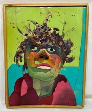 Original Mixed Media Layered Wood & Paint & Resin Abstract Woman Portrait Signed