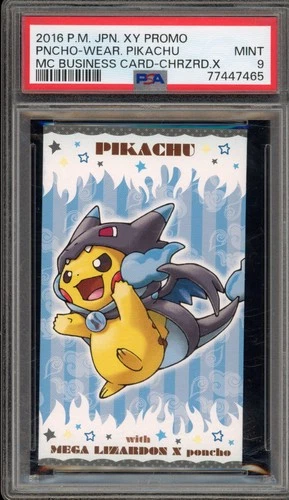 Pokemon Poncho-Wearing Pikachu Mega Charizard X MC Business Card JPN Promo PSA 9