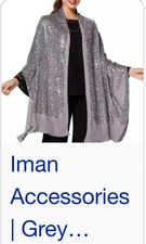 Iman Global Chic Elegant Silver  Sequin  Shawl NWT Sealed Package