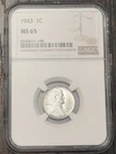 1943 1C  Lincoln Wheat One Cent NGC MS65 6545611-148