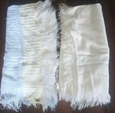 Vintage Acrylic Baby Blanket Multicolor Pastel Waffle Weave Fringe Lot Of 2