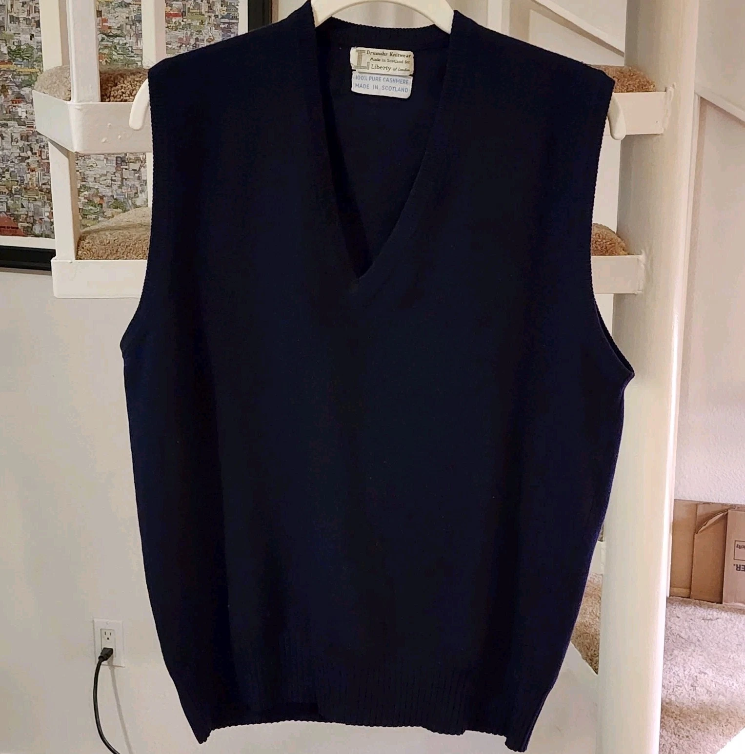Liberty London x Drumohr Knitwear Vintage 100% Cashmere Vest Blue Made Scotland - product detail image 1