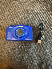 Nikon COOLPIX S33 13.2MP Waterproof Digital Camera Blue Battery  Memory Card
