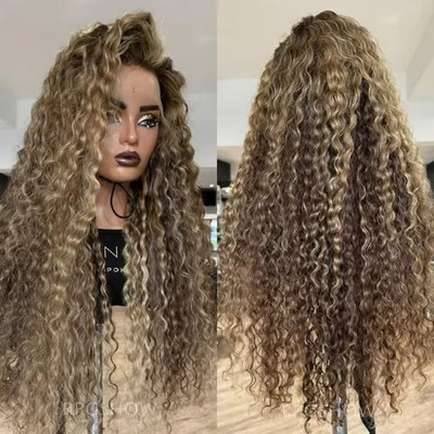 Ombre Kinky Curly Caramel Brown Ash Balayage Lace Front Echthaar Perücken 13x4