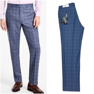 Michael Kors Mens Classic fit Wool Blend Dress Pant 42/32 Blue Plaid  New