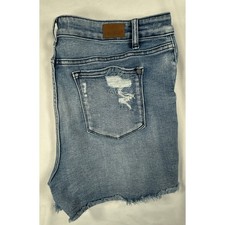 Judy Blue Los Angeles Womens XL Distressed Denim Shorts Medium Wash Raw Hem