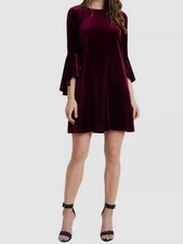MSK Women's Red Velvet Round Neck Bell Sleeve Shift Mini Dress Size XL