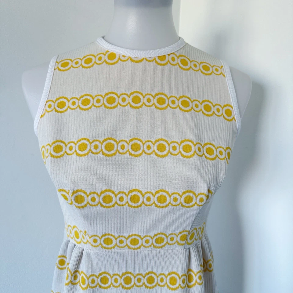 Mini Vestido Vintage Años 60 Mod Go Amarillo Círculos Geométricos Amarillo Recorte XS/S Foto 4 de 4