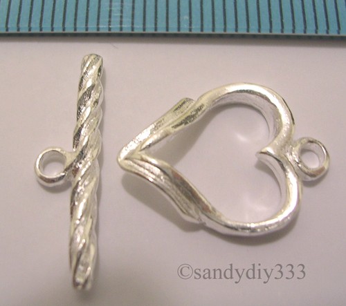 1x STERLING SILVER SWEET HEART CLASSIC TOGGLE CLASP 17mm x 12mm (#367) - Afbeelding 1 van 4