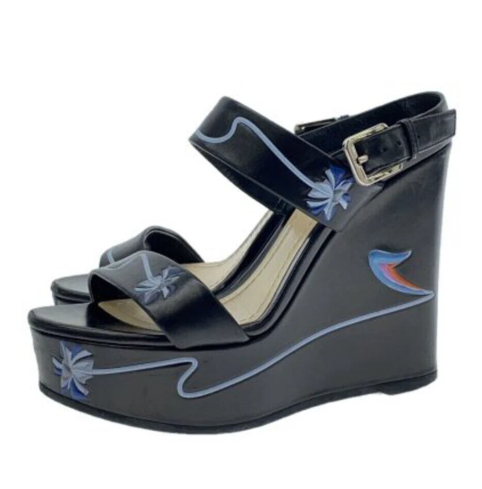Sandales femme Dior pointure 38 plateforme cuir semelle compensée noir