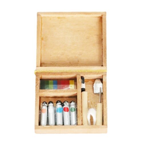 Casa delle bambole scatole di vernice in miniatura scala 1:12 strumenti di disegno arte accessori in legno - Foto 1 di 7