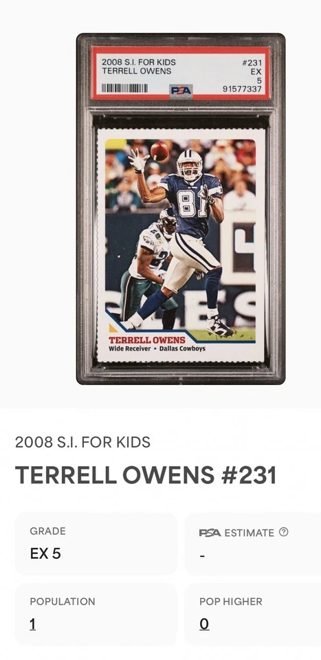 TERRELL OWENS RARE Dallas Cowboys 2008 NFL Sports Illustrated for Kids SI PSA 5 - Image 4 of 4