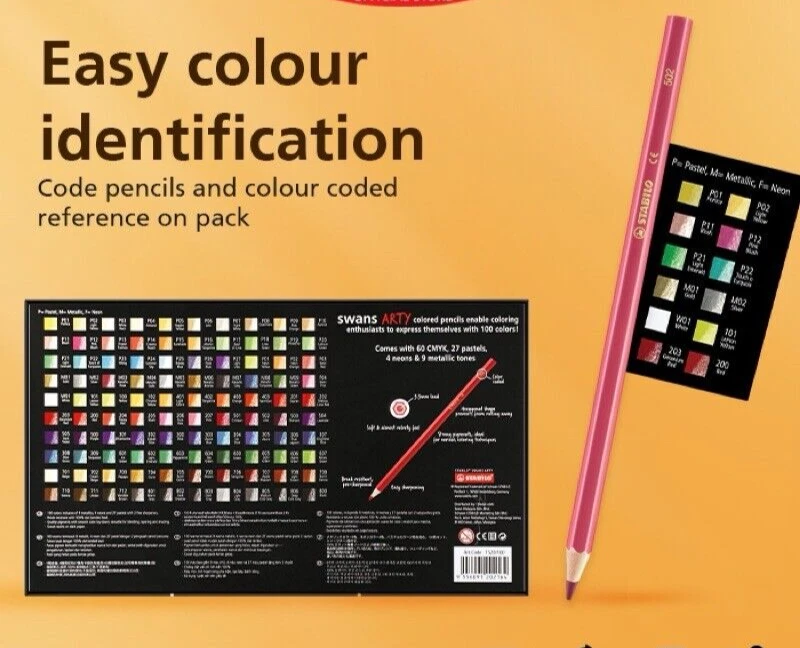 Цветной карандаш STABLEO Swans ARTY 100 цветов с CYMK, пастелью, металликом и неоном - Изображение 4 из 4