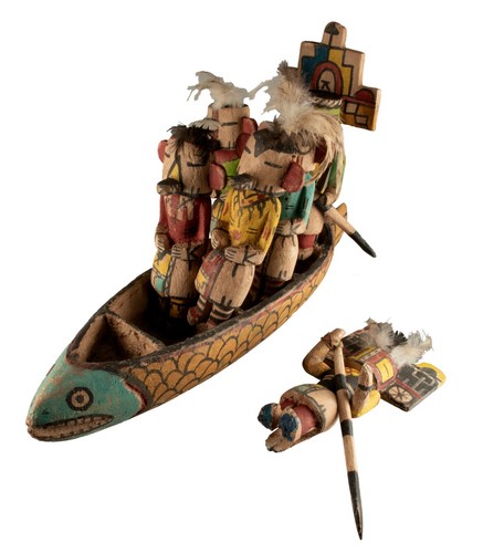 Canoë avec 6 Poupées style Hopi Kachina amérindienne 54 cm - Picture 20 of 23
