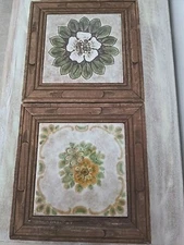 2 Santerno Imola Italian Tiles Trivet Vintage w/Wooden Frames Footed