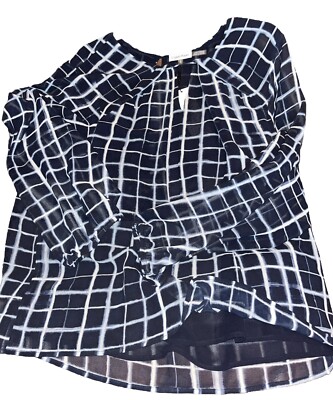 Calvin Klein women s top blue semi sheer long sleeves Keyhole size Large New!