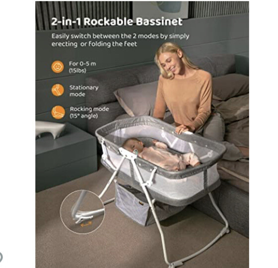 BESREY 3-in-1 Portable Baby Bassinet Baby Cot BR-S514-2 Grey
