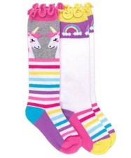 Jefferies Unicorn Rainbow Stripe Knee High Socks 2 Pair Pack 2-4Y 3-7Y