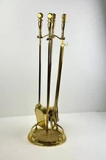 Vintage Regency Style Polished Heavy Solid Brass Fireplace 5 Piece Tool Set 31in