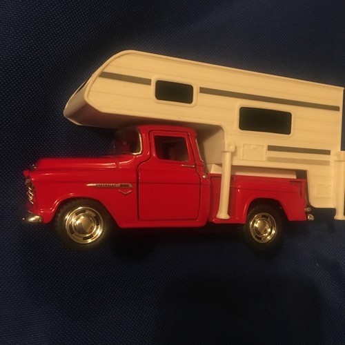 1955 Chevy Stepside Pickup Truck Camper 1:32 Scale Red by Kinsmart - Picture 3 of 9