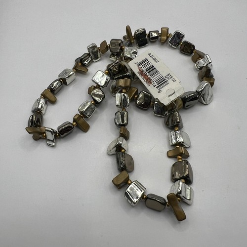 Mixed Metal Bracelets Set of Three Genuine Shell Stretch Gold Silver Tone - Picture 5 of 6