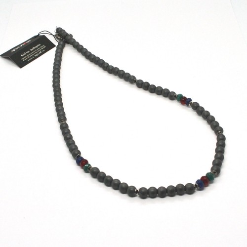 COLLANA IN ARGENTO 925 BRUNITO CON EMATITE E AGATA MADE IN ITALY BY MASCHIA - Foto 1 di 9