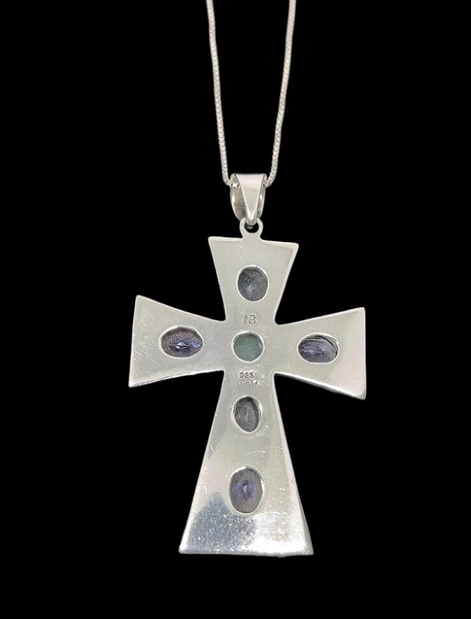 Nicky Butler Ster. "Colgante Cruz Plata Topacio Amatista Piedra Preciosa + Cadena S.S. 29""" Foto 3 de 4