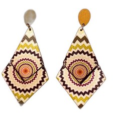 Geometric Patterned Earrings with Wooden Accents