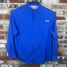 Columbia PFG Performance Fishing Shirt Omni Shade Long Sleeve Button Up XL Blue