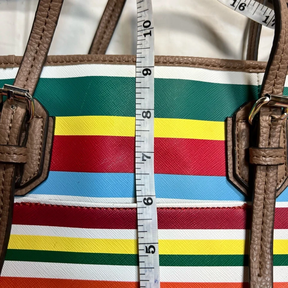 Large Dana Buchman Stripped Colorful Tote Faux Leather  - Image 4 of 4