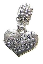 Special Sister Family Heart Charm for Snake Chain  European Bracelets, Necklace
