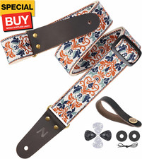 Guitar Strap, 2" Jacquard Embroidery Guitar Straps, Full Grain Leather Ends with