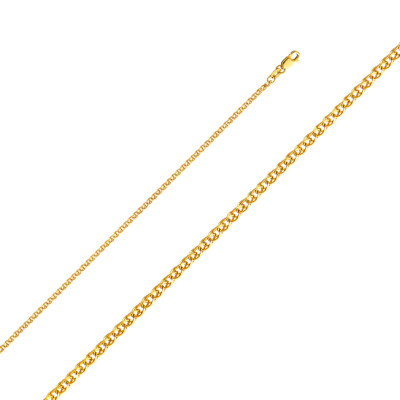 14K Yellow OR White Solid Gold 2mm Flat Open Wheat Chain Necklace -Lobster Clasp