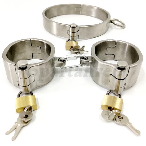 HOT Stainless Steel Heavy Duty Collar Handcuffs Ankle Cuffs Detachable Restraint - Picture 3 of 16
