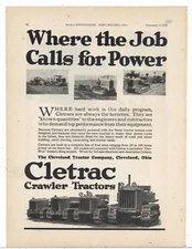 1928 Cleveland Tractor Co. Ad: CLETRAC - Where The Job Calls for Power...