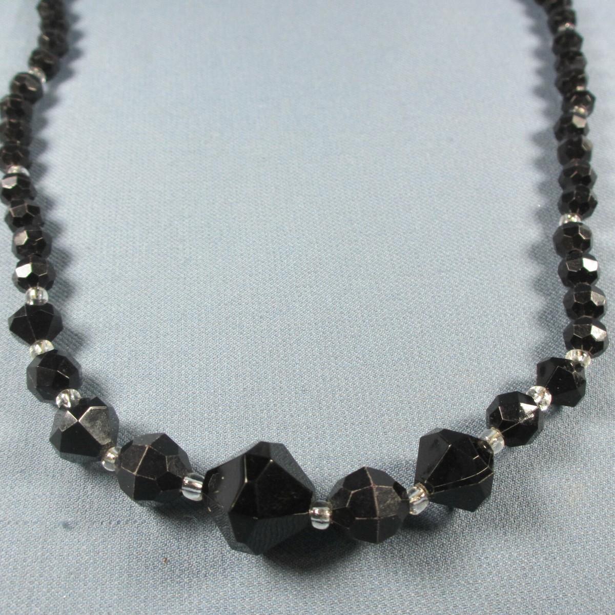 Silver Tone Black and Clear Bead Necklace 24 inch | eBay