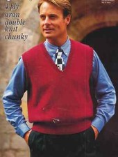 men's v neck slipover sweater dK 4ply or Aran knit knitting pattern COPY a47