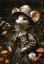 GARDEN MOUSE ART PRINT, Rat Poster, Animal Wildlife Decor, Fantasy Gothic D580