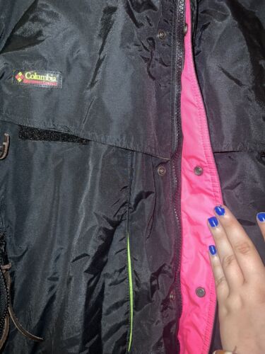 Columbia Powder Keg women’s neon pink green windbreaker 80s 90s zip up XL black - Picture 2 of 4