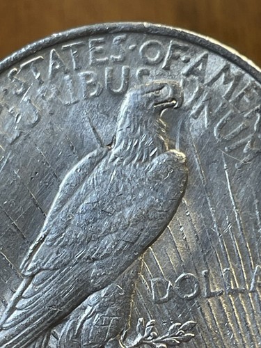 1923-P Peace Dollar Error. Long Die Clash Spike Eagles Right Shoulder. PD-003 - Picture 7 of 10