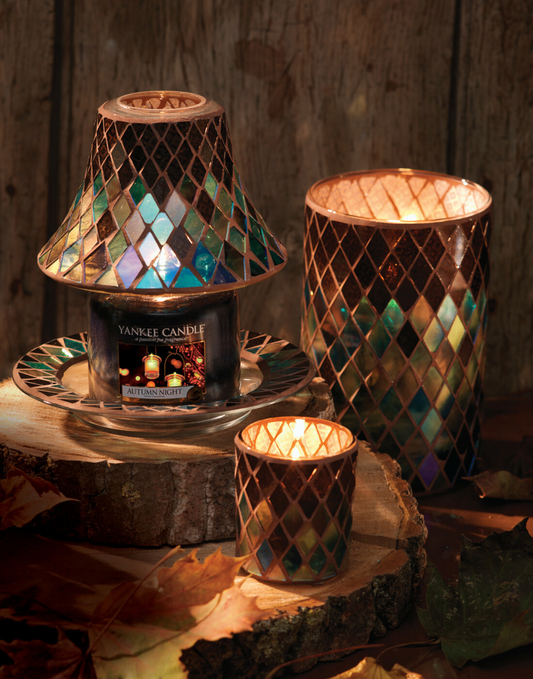 Yankee Candle Autumn Mosaic Glass Votive Candle Tealight Tea Light