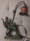 Antique Art Nouveau Decorated Glass Lamp - Working - Vintage Collectible