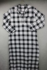 Latuza Men's Cotton Flannel Sleep Shirt-Black  White Plaid-Size Small