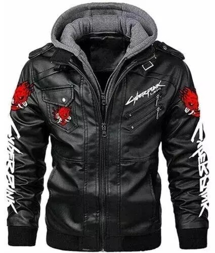 Cyberpunk 2077 Samurai Hooded Jacket – Black Leather Biker Gamer Style