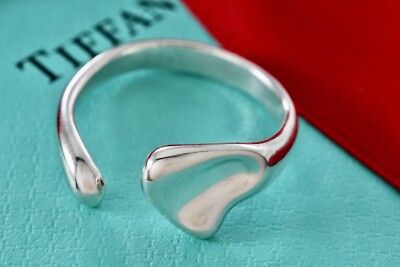 Tiffany & Co Sterlingsilber Elsa Peretti offener Bandring mit vollem Herzen Größe 8,5