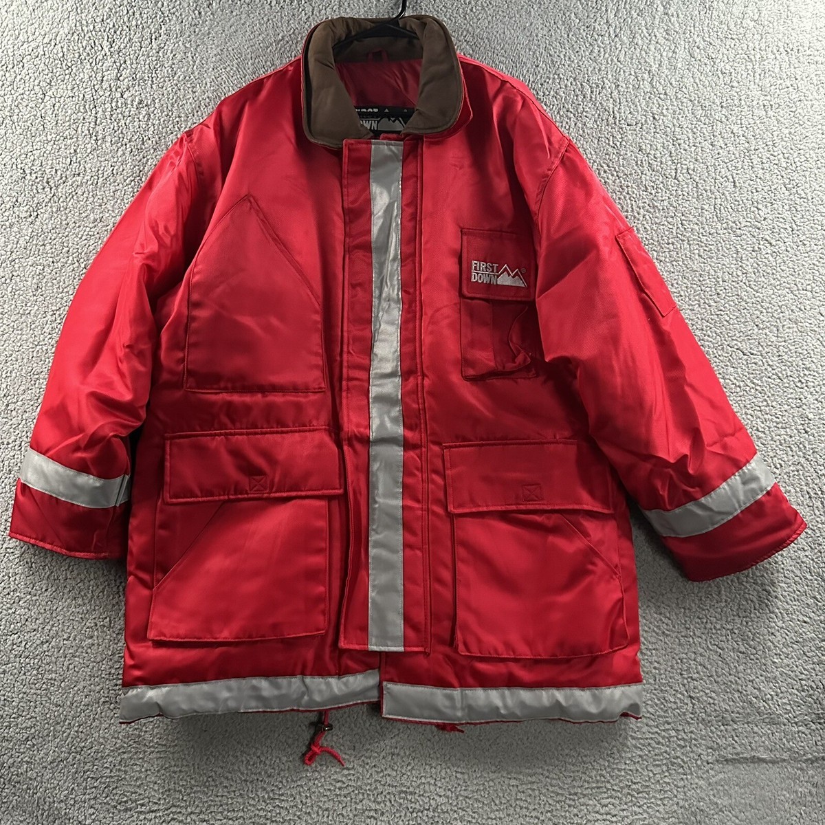 First Down Mens Coat Red Silver Brown Large Down Leather Collar