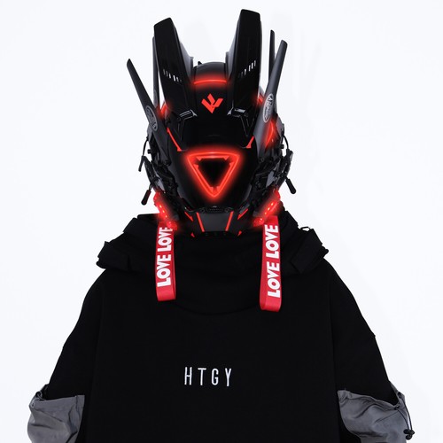 Futuristische Cybermaske mit LED-Leuchten für Cosplay und Techwear Mode - Bild 77 von 80