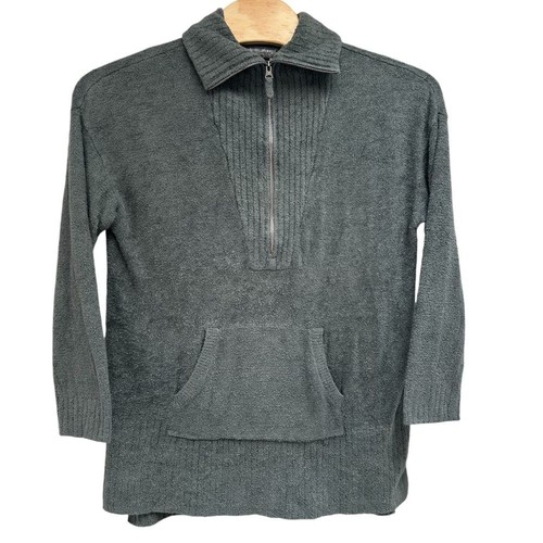 Barefoot Dreams CozyChic Lite 1/2 Zip Gray Cardigan Pockets Nylon Blend Size 1X - Bild 4 von 5