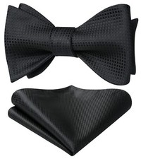 Bow Ties for Men Self Tie Black Check Plaid Bow Tie and Pocket Square Bowtie ...