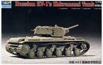 Trumpeter Soviet KV-1S S Ehkranami Tank Model Kit 1:72 Russian 7231